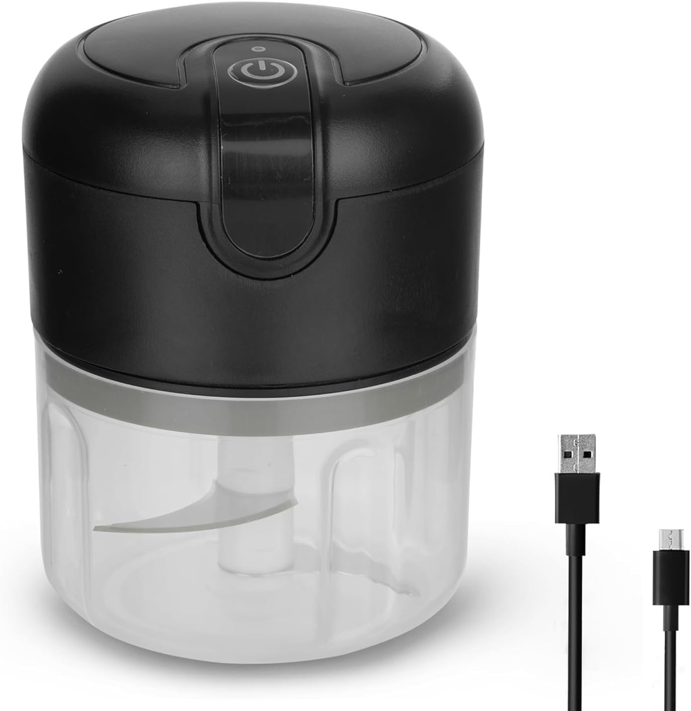 Elite Rechargeable Mini Electric Chopper, Food Grade Bowl, Stainless Steel Blades, One Touch Operation, for Mincing Garlic, Ginger, Onion, Vegetable, Meat, Nuts, 250 Ml, Black.