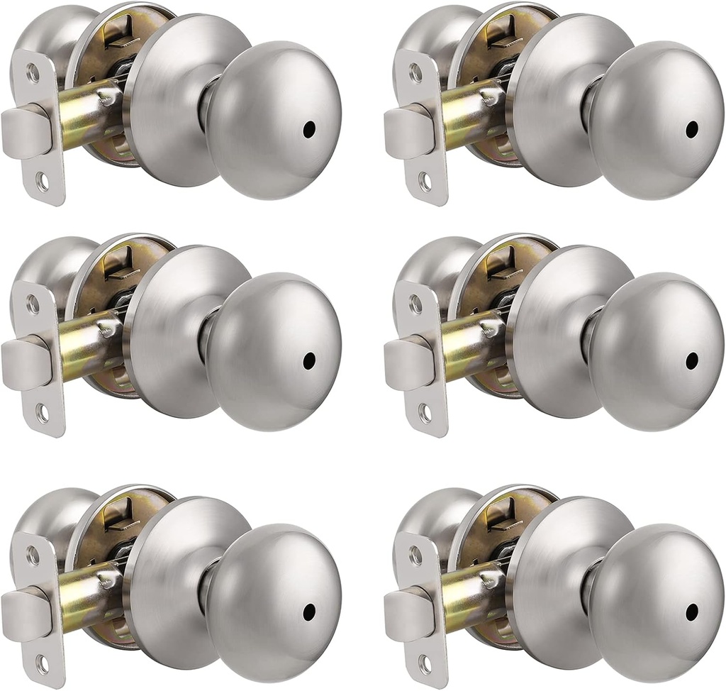 Probrico Privacy Door Knobs Brushed Nickel Privacy Door Knobs, Stainless Steel Door Knobs Interior, Bed/Bathroom Door Handles(Bedroom & Bathroom) 6 Pack