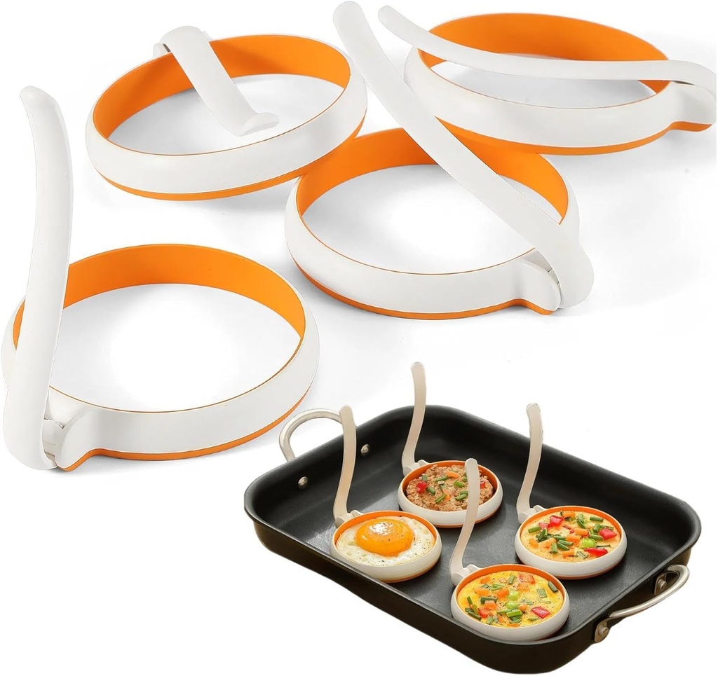 Silicone Fried Egg Cooker Rings Set,Nonstick,Easy to Use&Clean, 4-pack, Round Egg Mold for Cooking Pancake,Breakfast Sandwich, fit McMuffin Biscuit,Griddle Egg Ring for Frying Eggs
