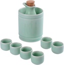 8-Piece Ceramic Sake Set with Warmer Pot, Celadon Traditional Wine Glasses Set, Sake Cups for Cold/Warm/Shochu/Tea, Green Mugs, Gift Set