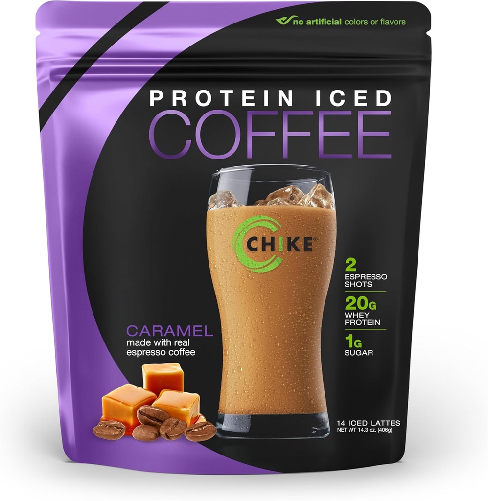 Chike Caramel High Protein Iced Coffee, 20 G Protein, 2 Shots Espresso, 1 G Sugar, Keto Friendly and Gluten Free, 14 Servings (14.3 Ounce)