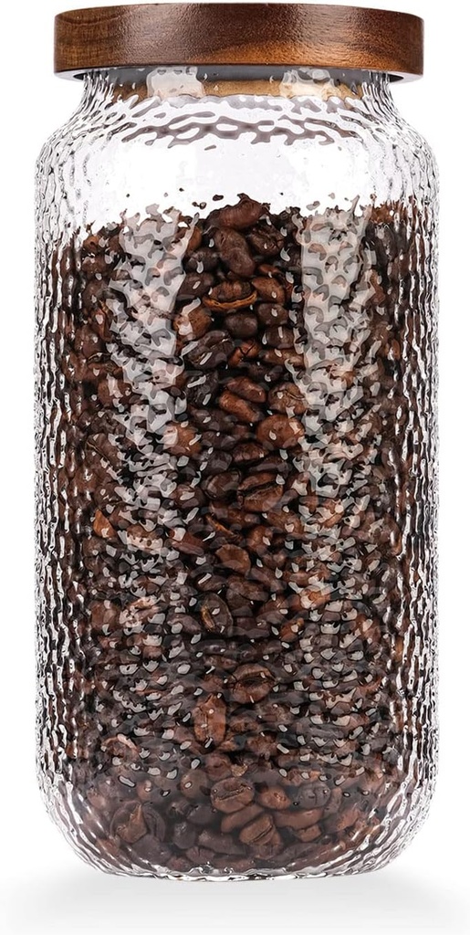 WHJY Glass Storage Container with Lid, Airtight Glass Jars, Farmhouse Tea Canister, Dog Treat Jar for Pet, Irregularity Texture Glass Candy Cookies Coffee Canister Jar Bath salt Container - 34oz