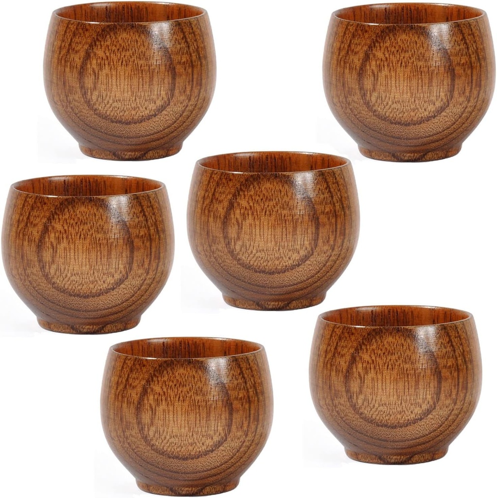 6 Pack Wooden Small Cup Natural Solid Wood Mug for Drinking Tea Beer Milk Coffee Hot Drinks