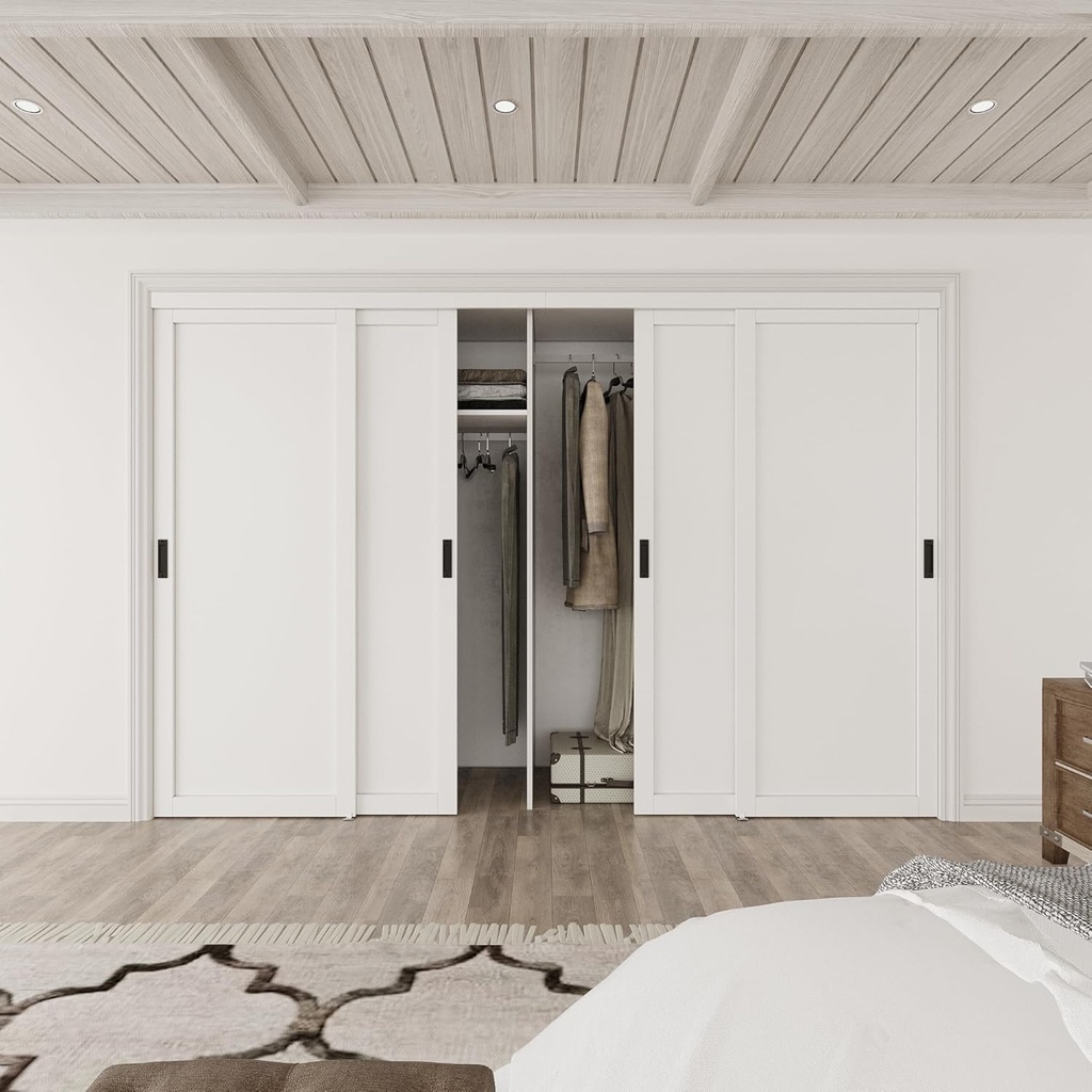 80" White Prefinished 2-Panel Pantry Sliding Closet Door with Hardware Kit,96"×80"