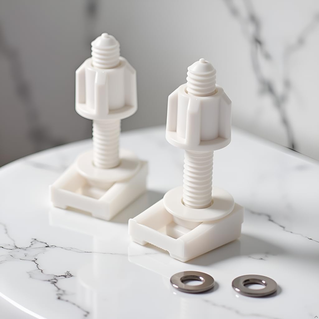 2Pcs White Universal Plastic Toilet Seat Screws and Nuts with Rubber Washers, Hinge Bolts Screws Hinges Replacement Parts Bathroom Fixtures Toilet Parts