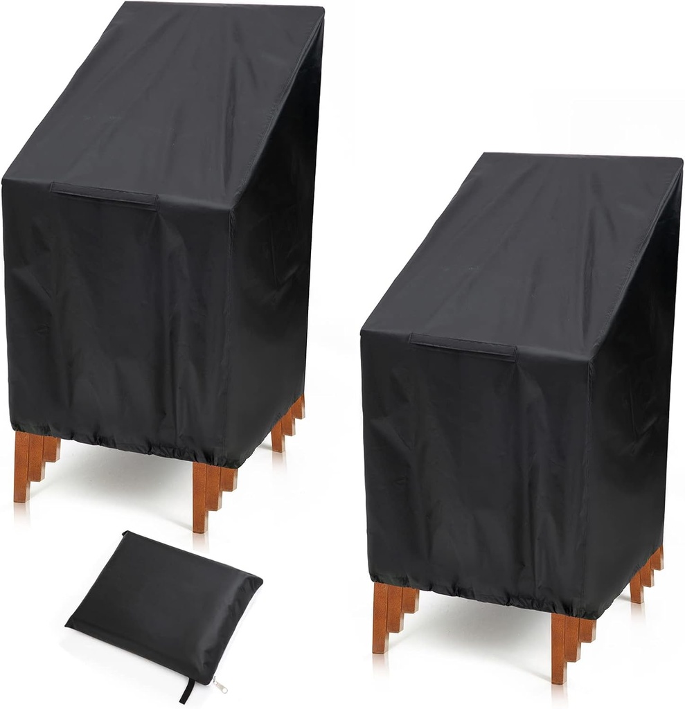 Outdoor Chair Covers, 2 Pack Waterproof Stackable Dust Rain Snow-Proof High Back Patio Covers - Fits 4-6 Stackable Dining Chairs, 25'W x 25'D x 47'H