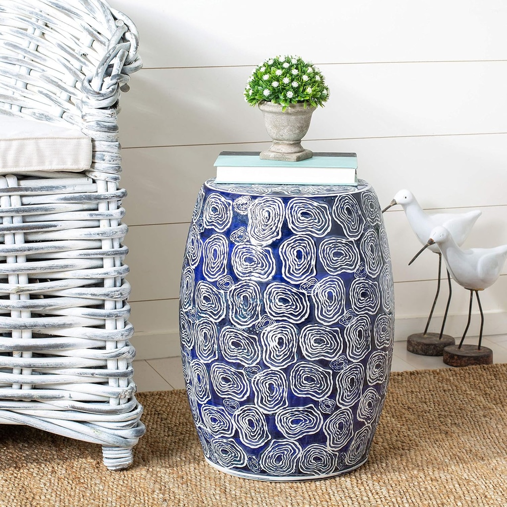 SAFAVIEH Home Lorey Blue and White Ceramic 18-inch Indoor/Outdoor Garden Stool Side Table