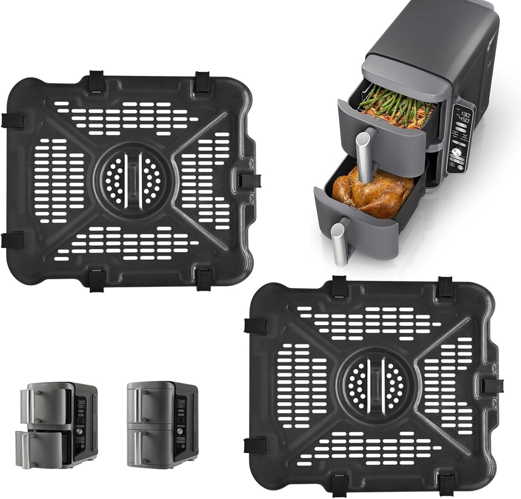 Air Fryer Accessories for Ninja SL201 SL401 SL451 Double Stack XL 2 Basket Air Fryer, 2 PCS Air Fryer Replacement Parts Grill Pan Crisper Plate Rack Tray with Rubber Bumpers, Dishwasher Safe