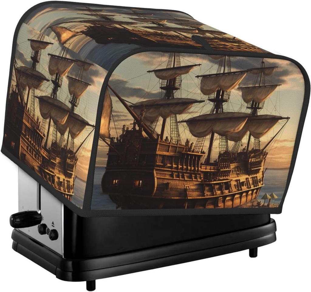 4 Slice Toaster Cover with Pocket Universal Size Toasters Dusts Covers Fantasy pirate ship Bread Machine Cover & Protection Bread Machine Protector Small Kitchen Appliance Covers