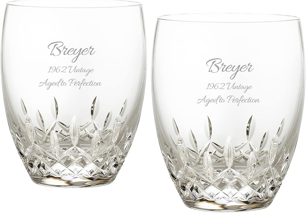 Waterford Personalized Lismore Essence Double Old Fashioned Glasses, Set of 2 Custom Engraved Crystal DOF Rocks Glasses for Whiskey, Scotch, Cocktails with Ice
