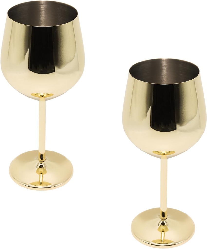 2 Pcs Gold Wine Goblets 18oz Stainless Steel Wine Glass Unbreakable Wine Glasses