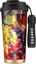 Wine Glass Double Wall Vacuum Insulated Coffee Tumbler Harvest Fruit 316 Stainless Steel Travel Mug with Handle and Straw Leakproof Coffee Cup for Tea Iced Drinks Black