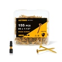 Deck Screw 1-1/2 Inch, Wood Screws #8 x 1-1/2, 155 PCS, Rust Resistant, Exterior Epoxy Coated, Outdoor Decking Screws, Torx/Star Drive Head Deck Screw, T25 Star Bit Included, Tan