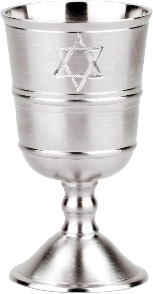 Zion Judaica Kiddush Cup Wine Goblet with Engraved Star of David Pewter Plated 4.5" Tall Holds 5 oz for Shabbat, Passover use