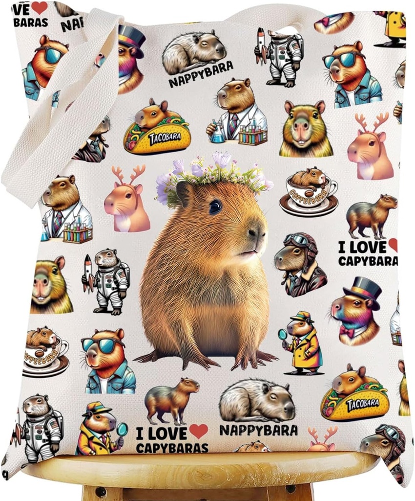 KEYCHIN Capybara Canvas Tote Bag Capybara Lover Gifts Capybaras Animal Lover Reusable Grocery Bag Nappybara Themed Gifts
