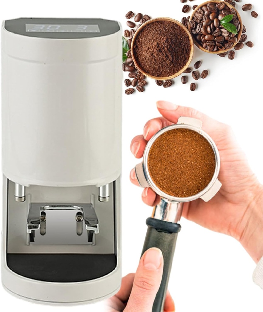 58mm Coffee Tamper, Automatic Electric Bean Powder Press Machine for Expresso, 5-30KG Pressure, 1 to 3 Adjustable Tamp Times White