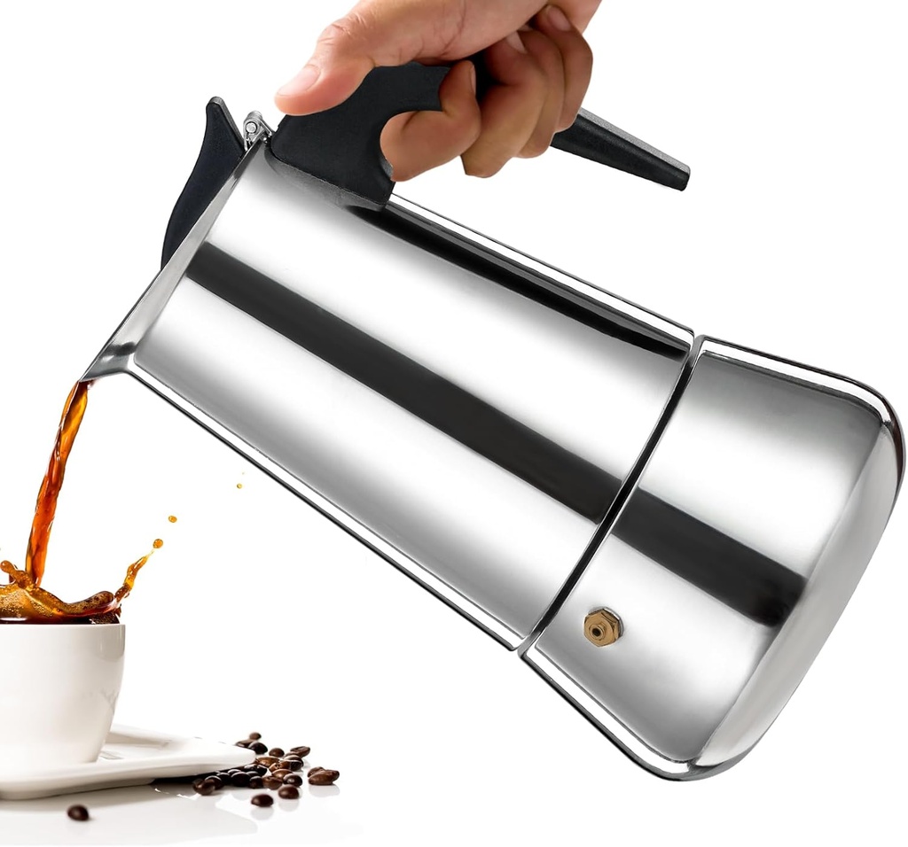 12 Cup Moka Pot Percolator Italian Coffee Maker 600ml Stovetop Espresso Mocha Stainless Steel Greca Coffee Maker Classic Cafe Makers Suitable for Induction Cookers Ceramic Stoves Tummy