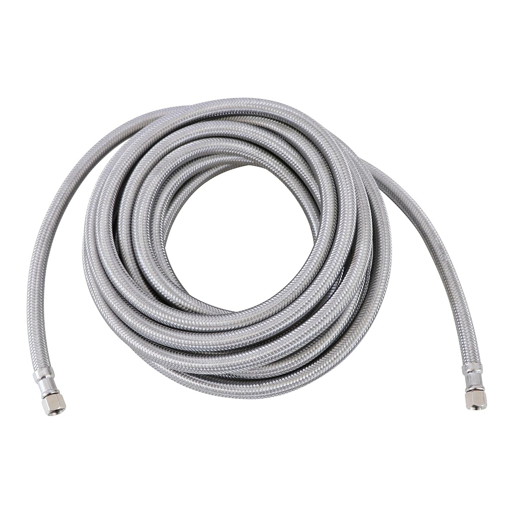 Endurance Pro 20 Foot Universal Ice Maker Flexible Braided Stainless Steel Water Supply Hose Connector Connection, 1/4 x 1/4 Inch Compression Fittings (1, 20 Foot)