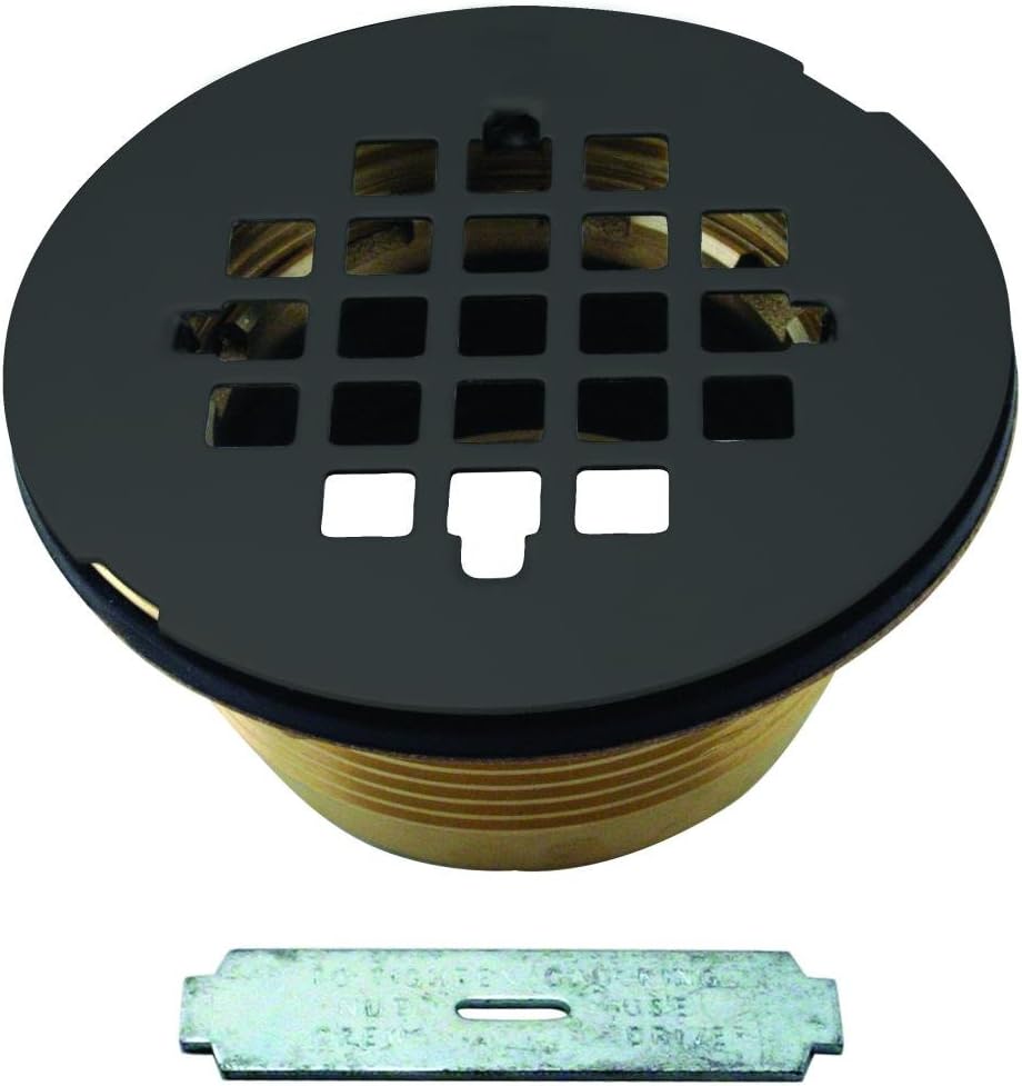Westbrass A206B-62 2" No-Caulk Brass Compression Shower Drain with 4-1/4" Round Grid Cover, Matte Black