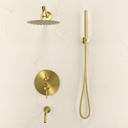 Swiss Madison Ivy 1.8 GPM Wall Mount Fixed Shower Head with Hand Sprayer and Tub Filler in Brushed Gold, Valve Included