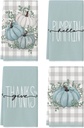 Artoid Mode Blue Eucalyptus Leaves Hello Pumpkin Fall Kitchen Towels Dish Towels, 18x26 Inch Farmhouse Give Thanks Decoration Hand Towels Set of 4