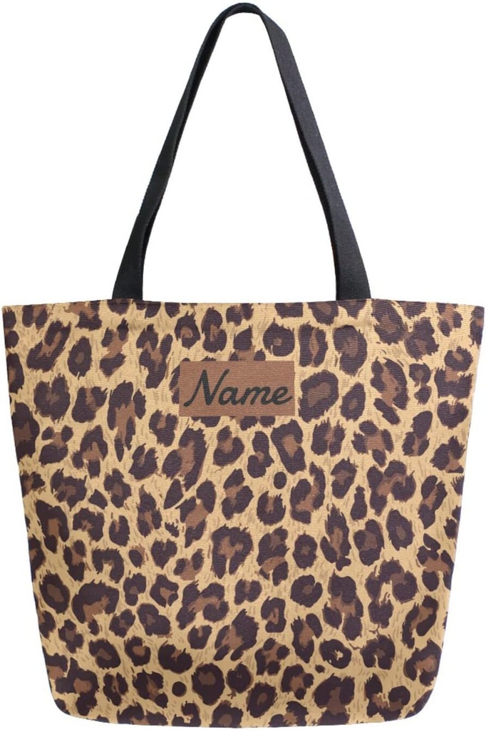 ALAZA Personalized Retro Leopard Cheetah Large Canvas Tote Bag Reusable Grocery Shopping Bag with Handles, Heavy Duty, Washable