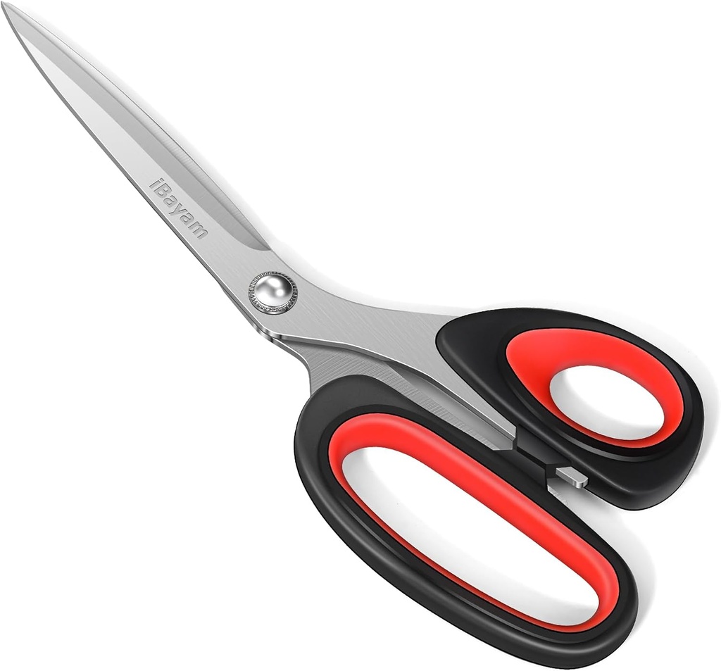 iBayam Scissors All Purpose, 9.3 Inch Scissors Heavy Duty Stainless Steel Shears for Home Household Cutting Fabric Leather, Sewing Shears, Paper Box Cutter, Package Opener, Hand Cutting Tools