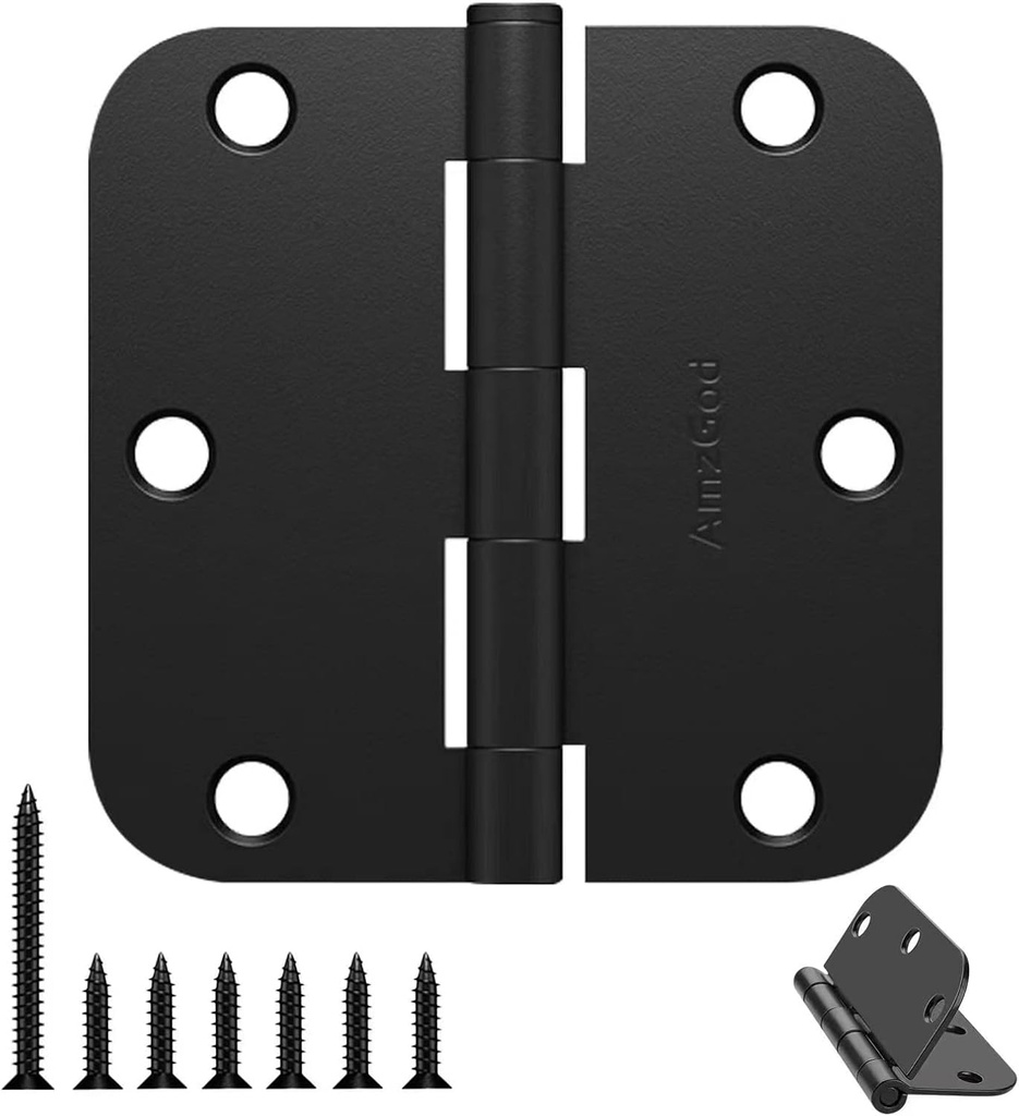 Door Hinges Matte Black - 3 Pack Black Door Hinges 3.5 Inch Rounded Interior Door Hinge with 5/8" Radius Corners - Black Hinges for Doors 3 1/2 Inches Flat Iron Residential Door Hardware