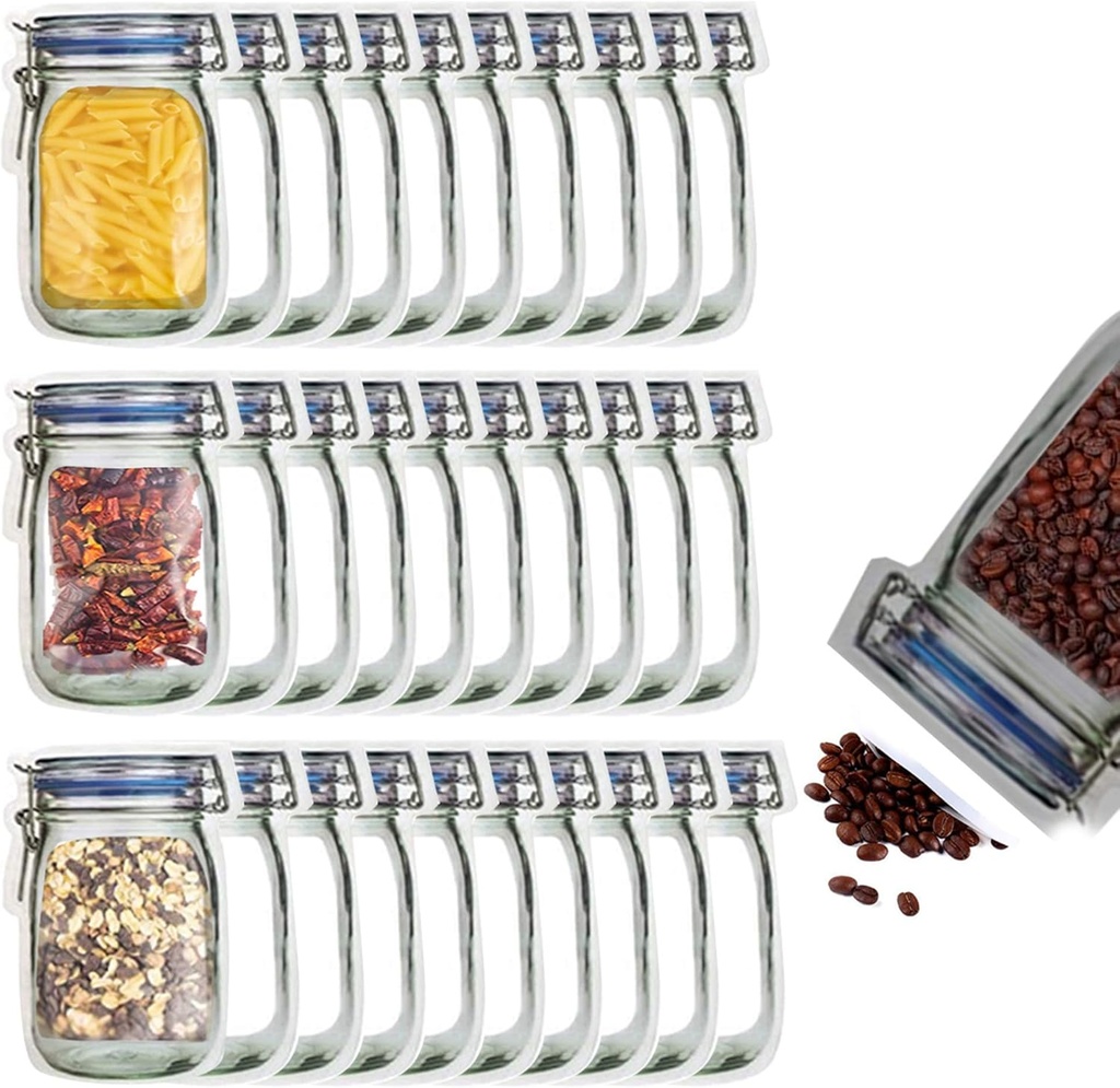 30 Wide Mouth Mason Jar Bags - Reusable Airtight Food Storage Bags | Leak-Proof Saver for Travel & Camping