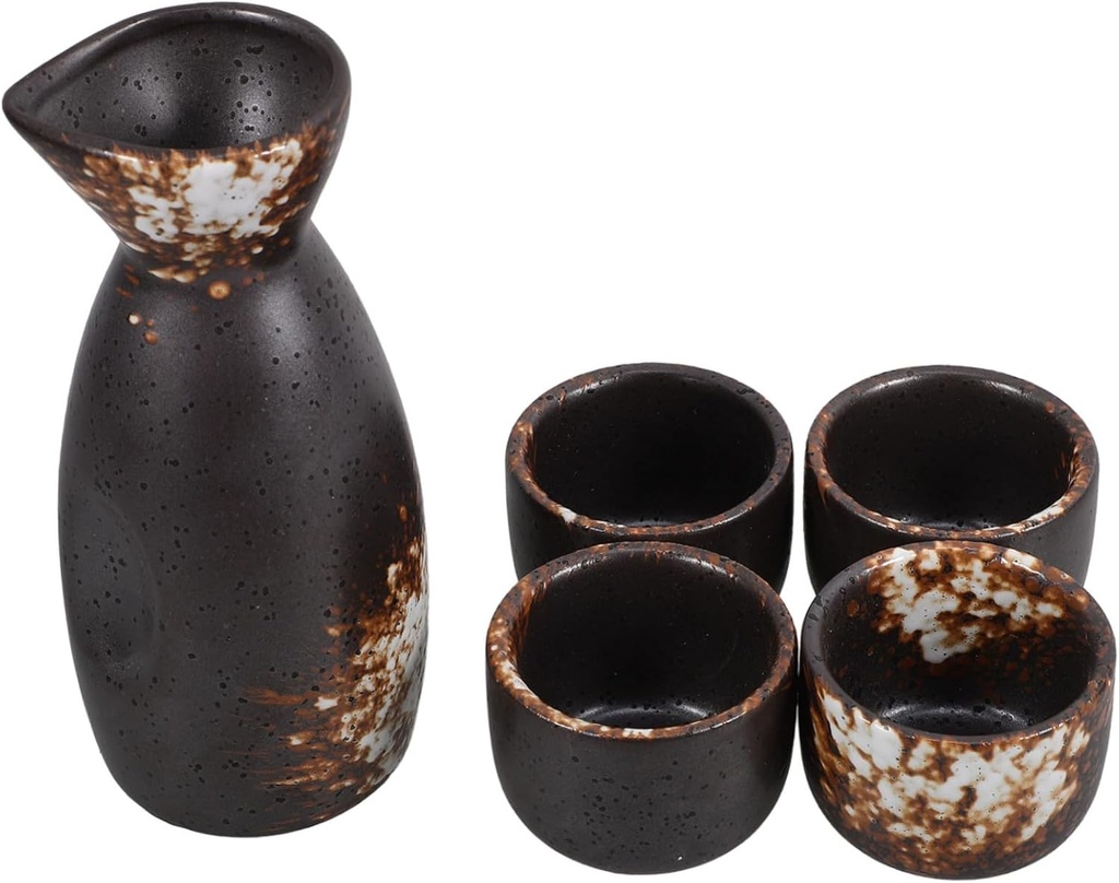 Japanese Sake Set 5PCS Traditional Sake Pot Cups Dishwasher Safe for Serving Rice Wine