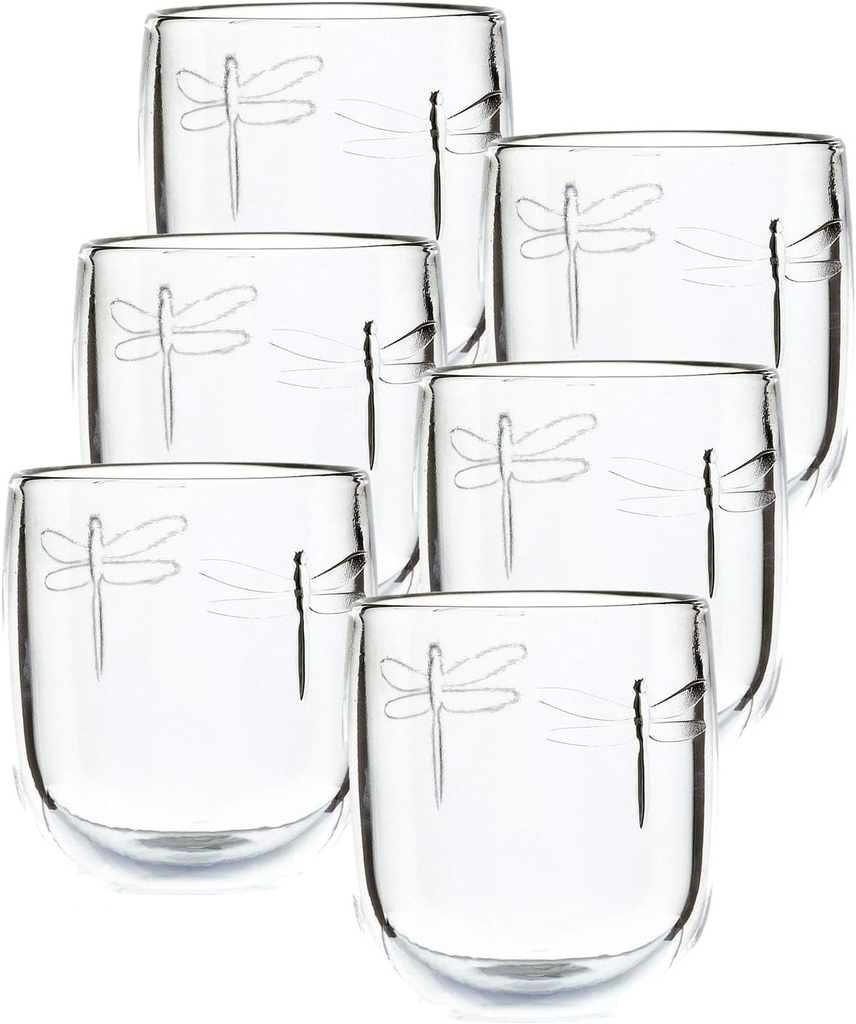 La Rochere Dragonfly Tumbler Glasses Set of 6 – French Pressed Glass Cups with Embossed Dragonfly Motif – Elegant, Country-Inspired Glassware for Juice, Cocktails & Everyday Entertaining (9.5 oz)