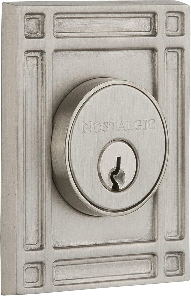 Nostalgic Warehouse 715157 Mission Plate Double Cylinder Deadbolt Mission Door Knob in Satin Nickel,