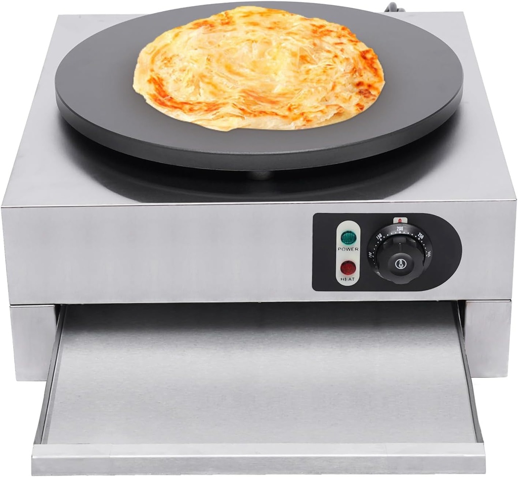 1500W Electric Crepe Maker 16Inch Commercial Nonstick Pancakes Maker Griddle Automatic Pancake Making Machine Adjustable Temperature for Catering Equipment 50-300℃ (122-572℉)