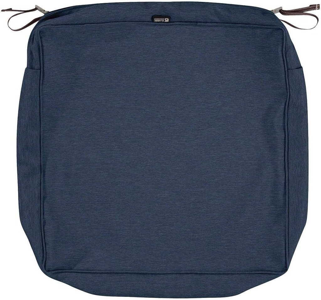 Classic Accessories Montlake Water-Resistant 21 x 21 x 5 Inch Square Outdoor Seat Cushion Slip Cover, Patio Furniture Chair Cushion Cover, Heather Indigo Blue, Patio Furniture Cushion Covers