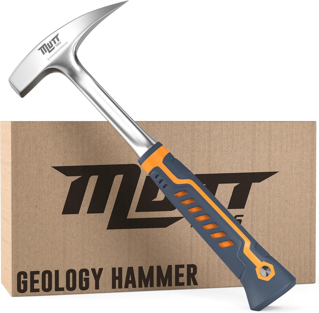 Mutt Tools 22oz Professional Rock Hammer - Geology Pick for Rockhounding, Fossil Hunting and Masonry - Geologist Rock Pick Hammer for Breaking Stone and Geodes