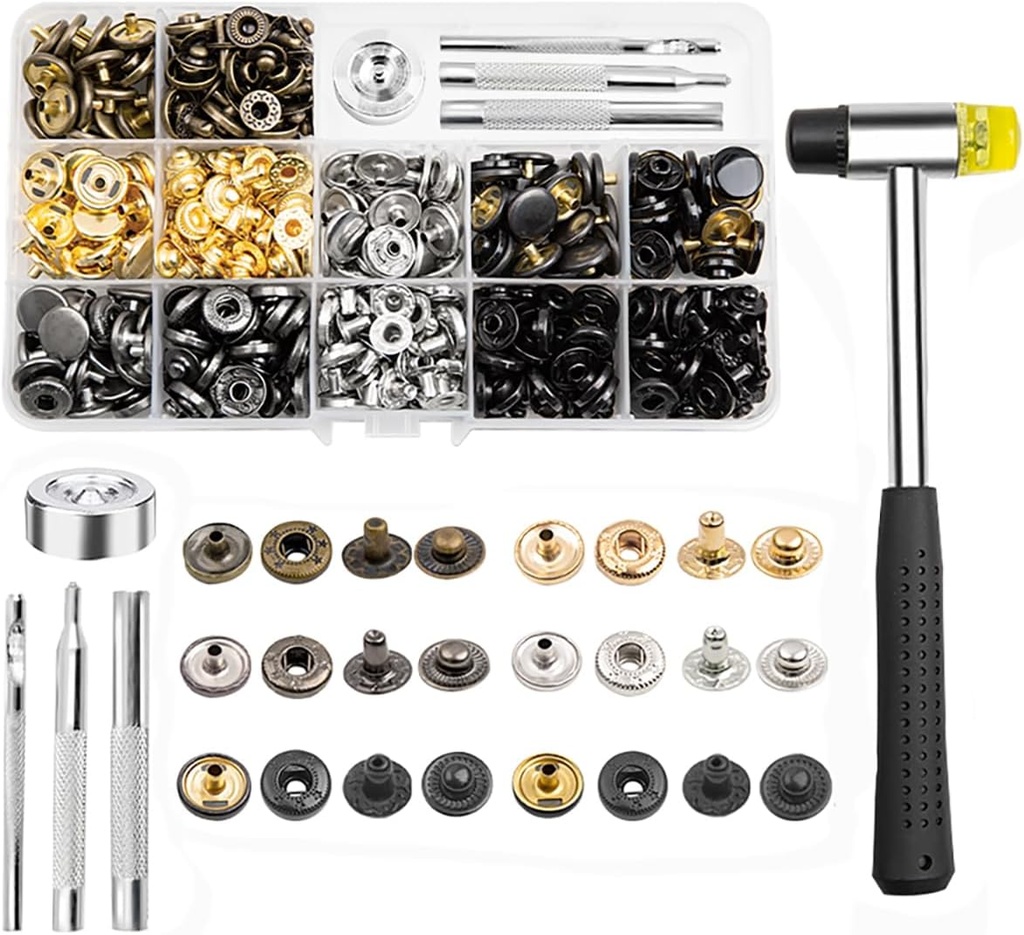 120 Set Leather Snap Fasteners Kit, 12.5mm Metal Snap Buttons with Setter Tools, 6 Color Leather Snaps for Clothes, Jackets, Jeans Wears, Bracelets, Bags