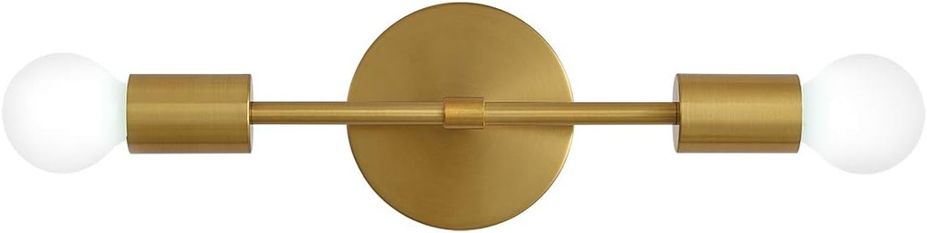 2-Light Modern Vanity Light, Gold Wall Lighting Mid Century Wall Lamp Mounted Sconce Brushed Brass Wall Sconce for Bedroom Mirror Living Room Entryway Hallway (1 Pack)