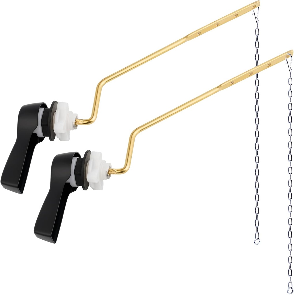 Hibbent 2 Pack Universal Side Mount Toilet Handle Angle-Mount Adjustable Tank Flush Lever Replacement Handle with 2 Pieces Stainless Steel Flapper Chains for Most Side Mount Toilets-Matte Black