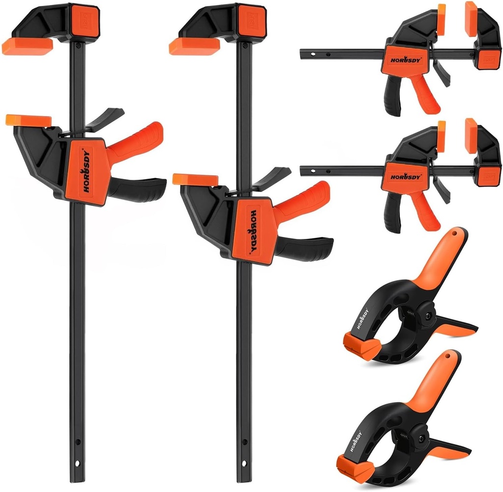 HORUSDY 6-Pack Wood Clamps for Woodworking, 12" and 6" Bar Clamps, Wood Working Clamp Sets, Quick Clamps F Clamp with 150 LBS Load Limit (6-Pack)