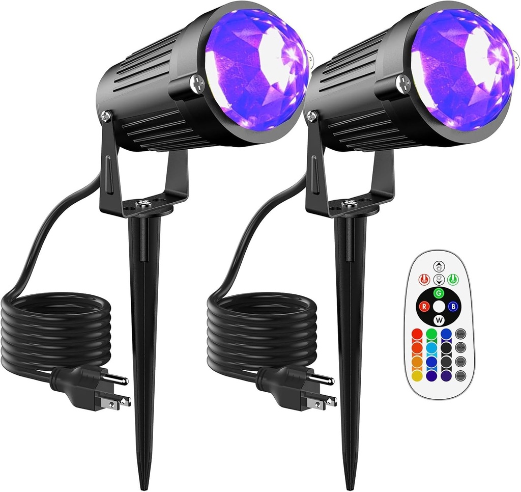 Christmas Halloween Outdoor Spot Lights Black Light Projector, 12W IP65 Waterproof LED Spotlight Outdoor Landscape Lighting with 16 Color Changing for Yard Garden Decorations(2Pack)