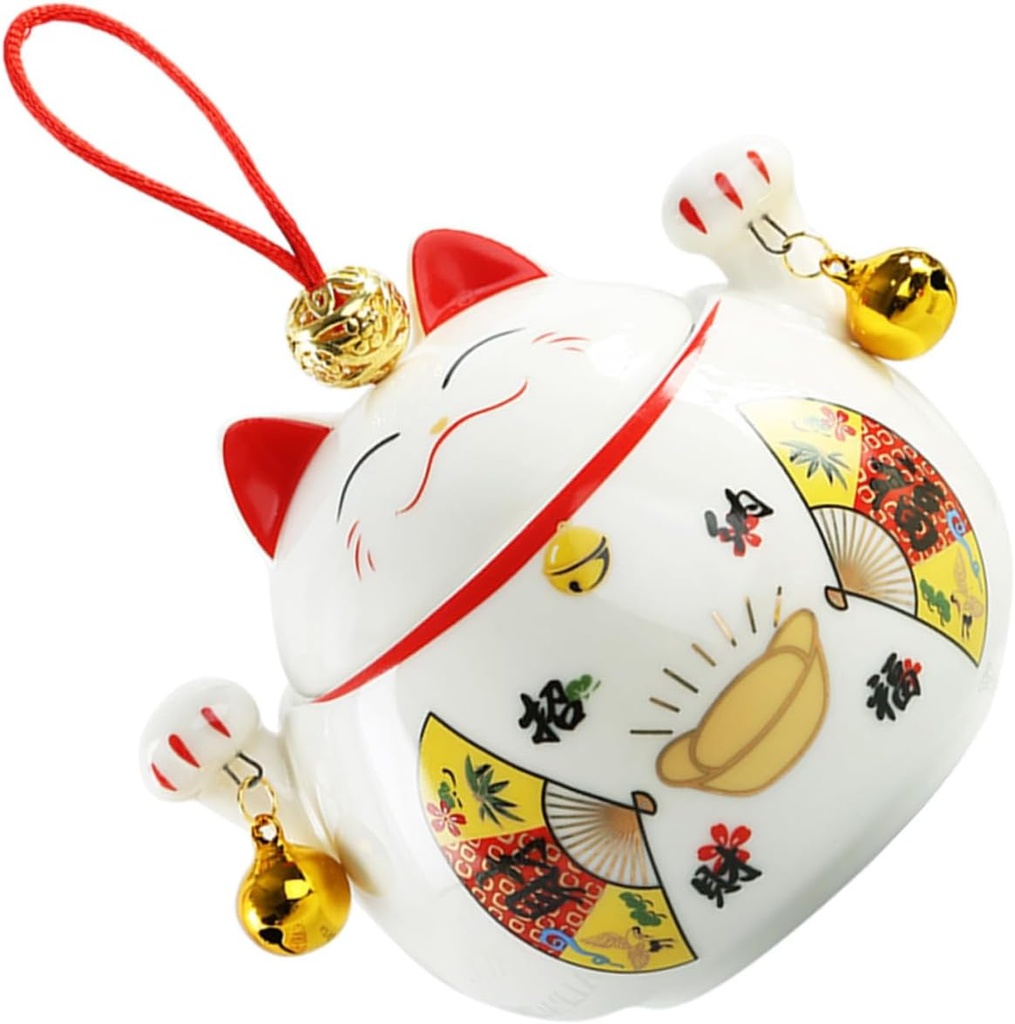 PRETYZOOM Airtight Ceramic Tea Jar Fortune Cat Design Porcelain Loose Tea Canister Candy Storage Container Decorative Desktop Ornament Home