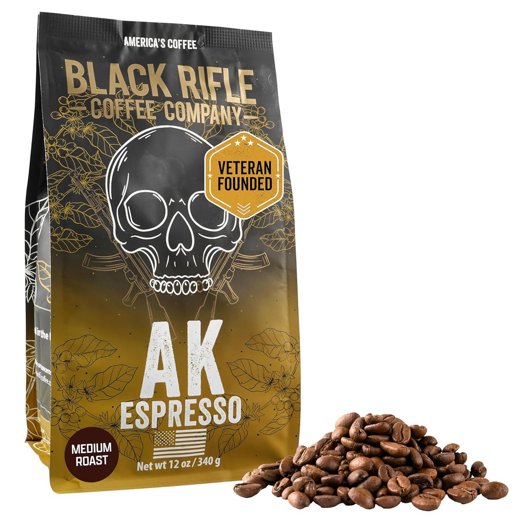 Black Rifle Coffee Company, AK-47 Espresso,100% Arabica Coffee,Colombian Supremo Roasted Dark, Whole Bean 12 oz Bag