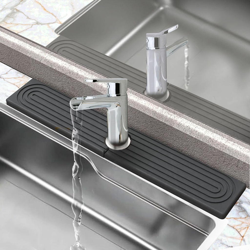 Fucet Mat for Kitchen Sinks - Ultra Absorbent DiatomaceousEarth Fast Drying Stones, Fast Drying Splash Guard, Durable Protector to Prevent Moisture Accumulation (Dark Gray, 23.6" X 3.9")