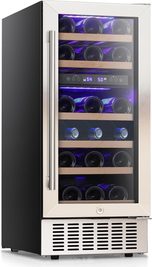 COWSAR 28 Bottle Wine Fridge, Commercial Dual Zone Beverage Refrigerator, Independent Temp, LED, Under Counter Drink Wine Cooler Chiller with Stainless Steel Frame, Double-Layer Tempered Glass Door
