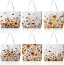 Bencailor 6 Pcs Thanksgiving Canvas Tote Bags Bulk Fall Pumpkin Maple Leaf Flowers Reusable Grocery Tote Bags for Women Gifts
