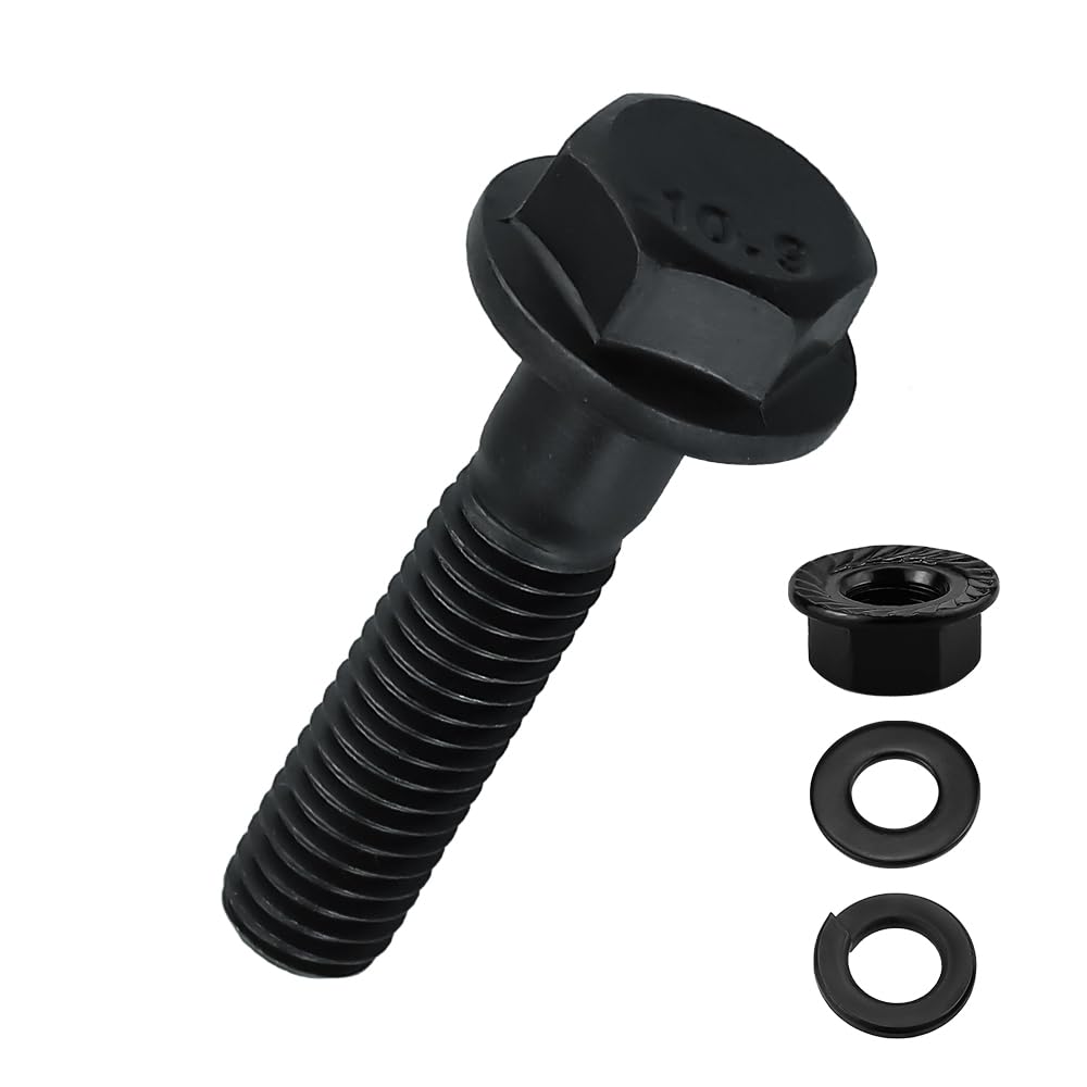 10-Sets M10-1.5 x 40mm Grade 10.9 Flange Hex Bolts + Flange Nut + Flat Washer + Lock Washer Combo Pack, Black Oxide, for Automotive & Machinery