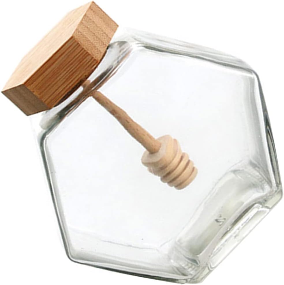 Zerodeko Honey Pot Glass with Dipper and Lid Glass Honey Dispenser for Kitchen Storage Wide Mouth Jar with Sealed Lid