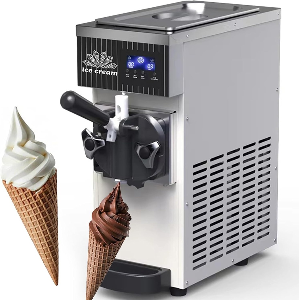 Single Flavor Ice Cream Machine,4-5kg/H Output,2.5l Refrigerated Hopper,1l Freezing Tank,Auto Clean,LCD Panel,450w Countertop Soft Serve Ice Cream Maker MilkyWhite