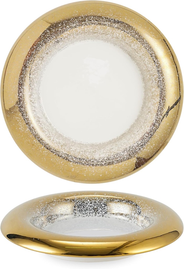 Ceramic Pasta Bowl Plates Set - Ballet Design with Gradient Gold Finish, Dinner Plates for Salad, Pasta & Sushi, Dishwasher Safe, Restaurant & Home Dinnerware