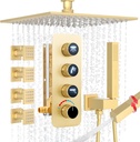 Enga 10" Rain Shower System with Body Jets, Brass Shower Diverter Valve with LED Indicators (Can All Run Together), Ceiling Mounted Full Body Shower Jets System with 2 in 1 Handheld, Brushed Gold